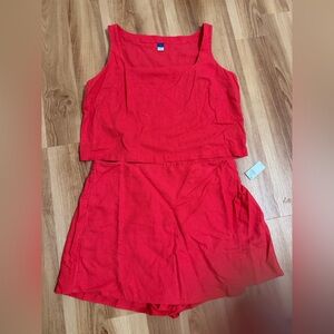 Red Linen Tank Top and Shorts Set